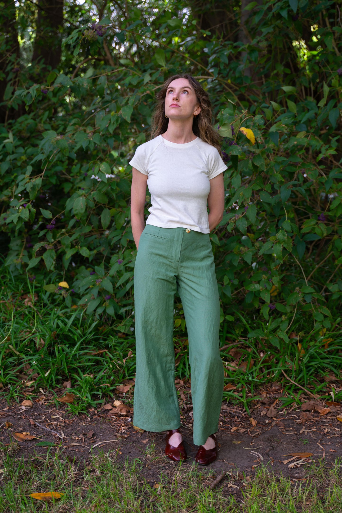 Edie Trouser in Silk/ Linen Suiting