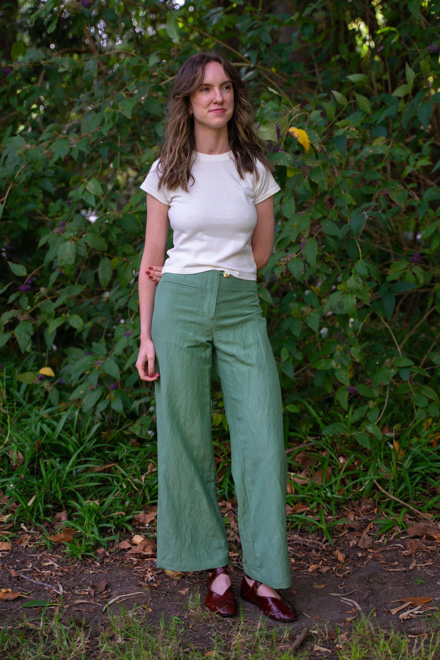 Edie Trouser in Silk/ Linen Suiting