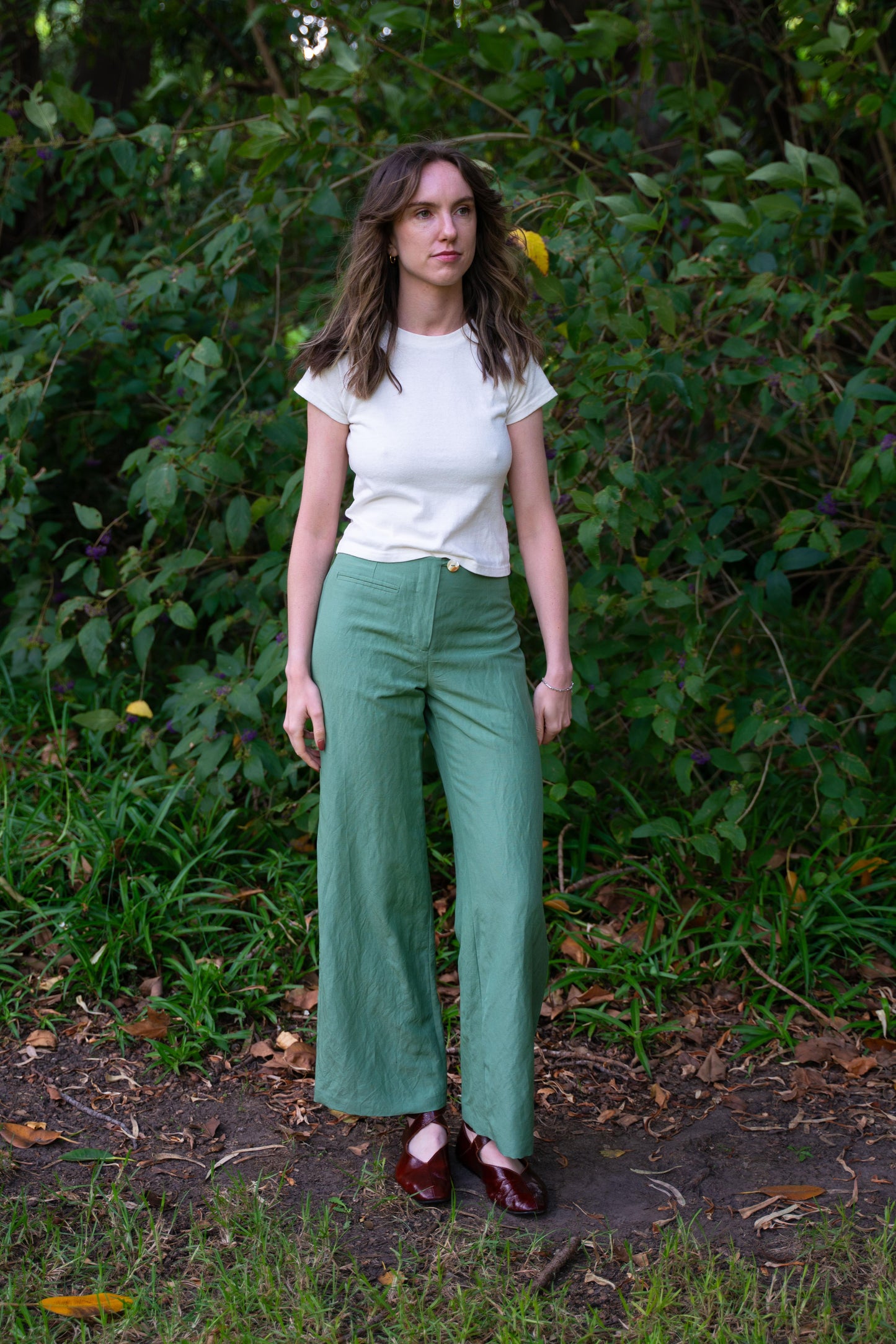 Edie Trouser in Silk/ Linen Suiting
